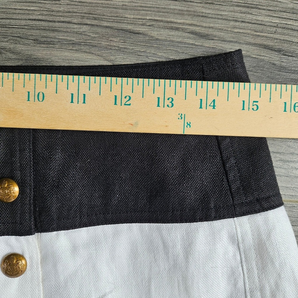 Lauren Ralph Lauren Linen Sailor Pants White Black Wide Leg Gold Button Size 8 - Picture 9 of 11